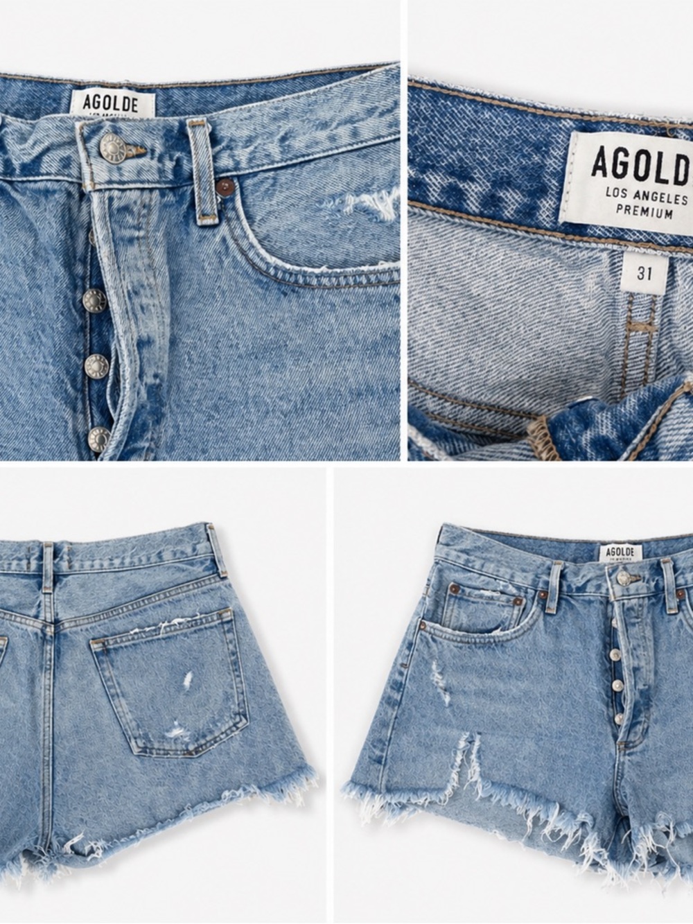 Agolde Light Blue Frayed Hem Denim Shorts - Picture 2 of 2